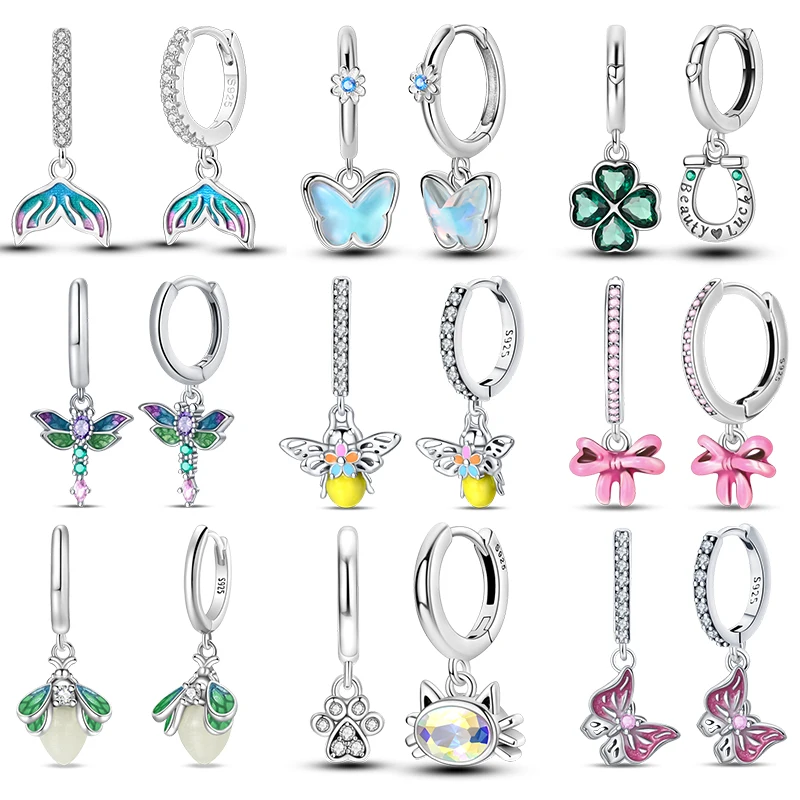Weibliche Ohrringe Sterling Silber exquisite Schmetterling Libelle leuchtende Glühwürmchen Anhänger Ohrringe Mode Party Schmuck