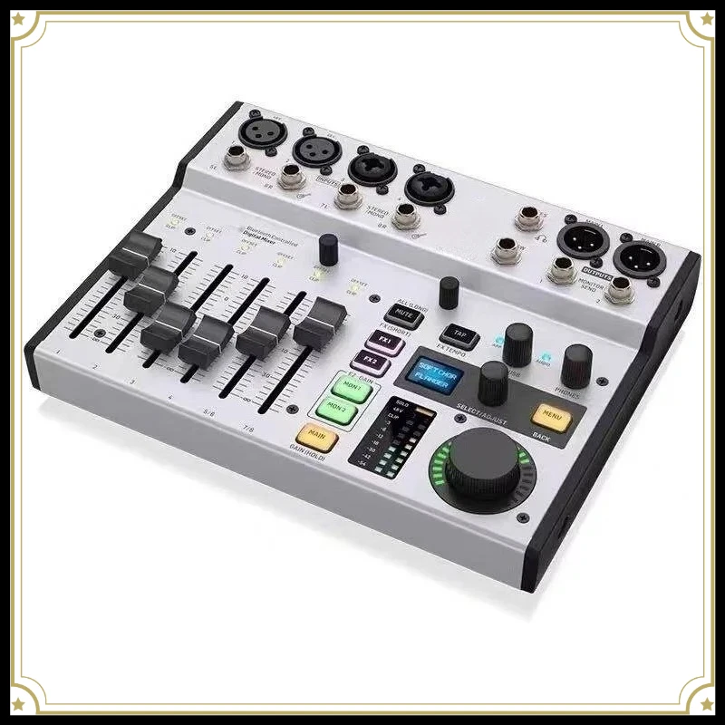 8CH Portable Digital Mixer Bluetooth USB Audio Interface DSP Effects Stereo Mixing Console For Podcast Live Streaming Recording