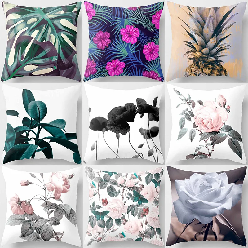 Tropical Pineapple Leaves Small Foral Pillow Covers Short Plush Thick  Pillow Cases Sofa Pillow Cushion Covers Home Decoration