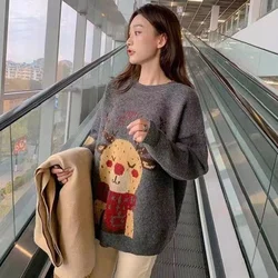 Pullover Sweater Female 2023 Christmas sweater elk sweater Women autumn and winter wear loose New Year casual pullover sweater