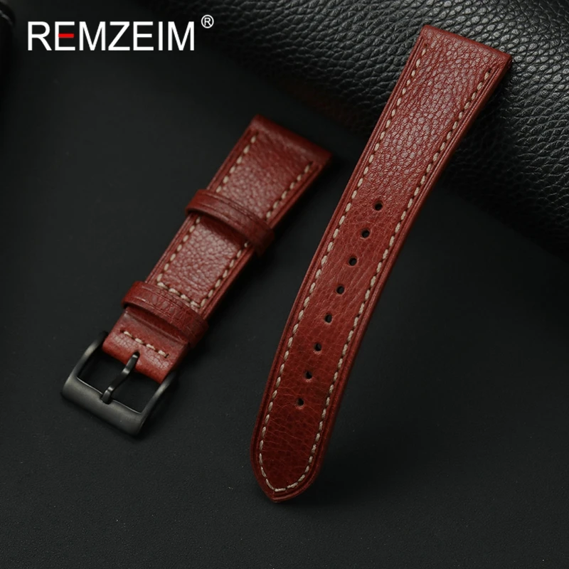 

Genuine Leather Wristwatch Strap 18mm 20mm 22mm Bracelets Vegetable Tanned Leather Replacement Watch Band with Black Buckle