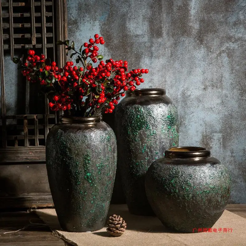 Q2 Jingdezhen ceramic coarse pottery dry flower arrangement retro old clay pot flower pot floor-to-ceiling large vase living roo