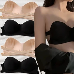 Women's Backless Bra Lingerie Sexy Invisible Black Strapless Push Up Nipple Covers Female Reusable Underwear Bralette Tube Tops