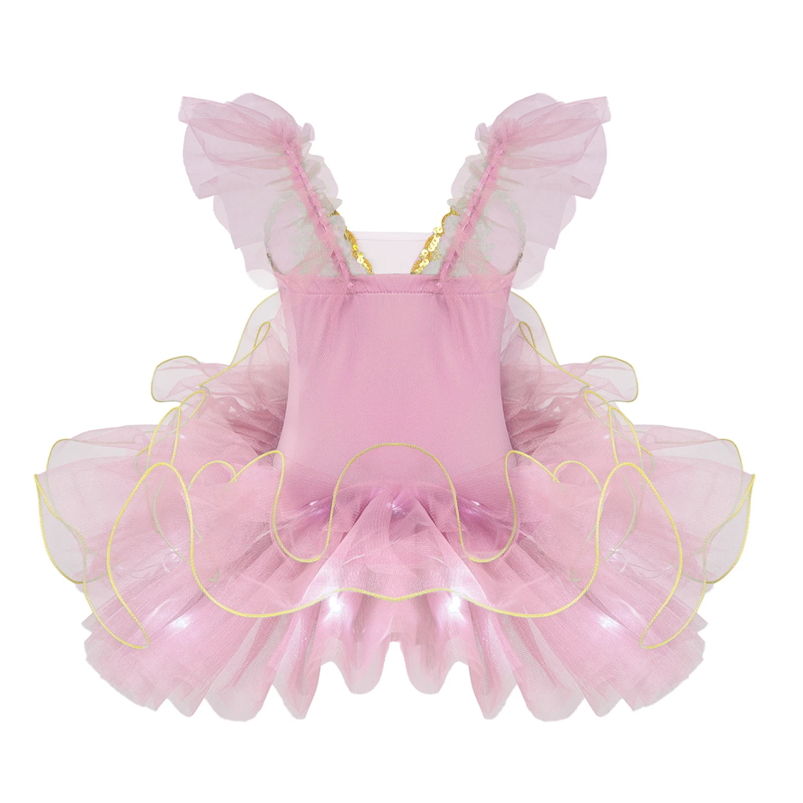 Kids Girls Ballerina Swan Lake Costume Dance Wear Ballet Performance Costume Ruffle Sleeve Tulle Tutu Princess Party Dress