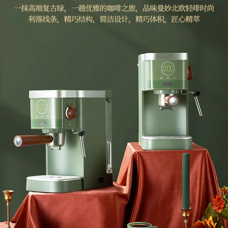Máquina de Café Retrô Verde com Espumador de Leite, Cafeteira para Preparar Café em Pó e Cápsulas, Máquina de Café Expresso