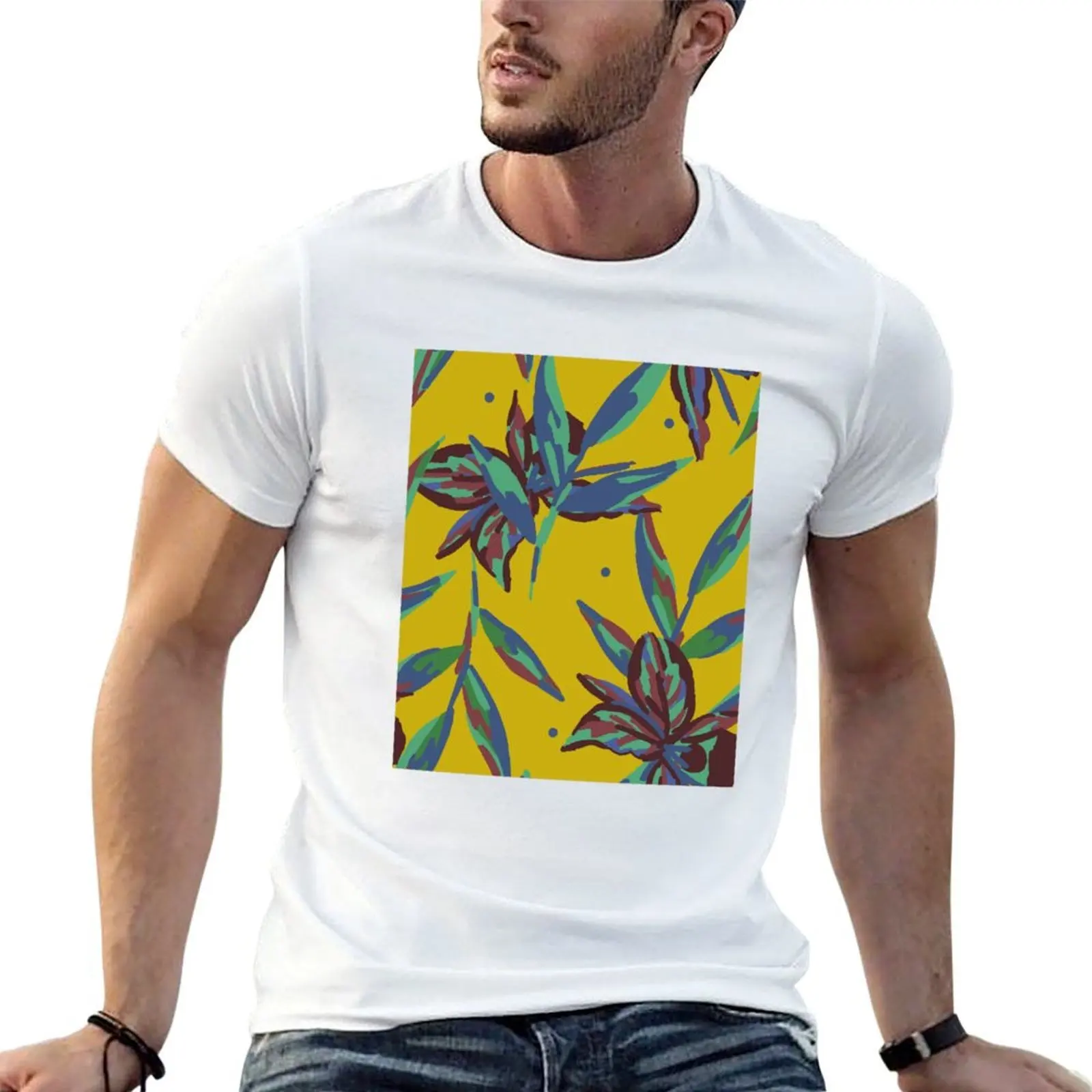 

t shirts exotique cotton moutarde man tshirt t men T-Shirt jaune shirt for décoration man Motif Tahiti 100% for