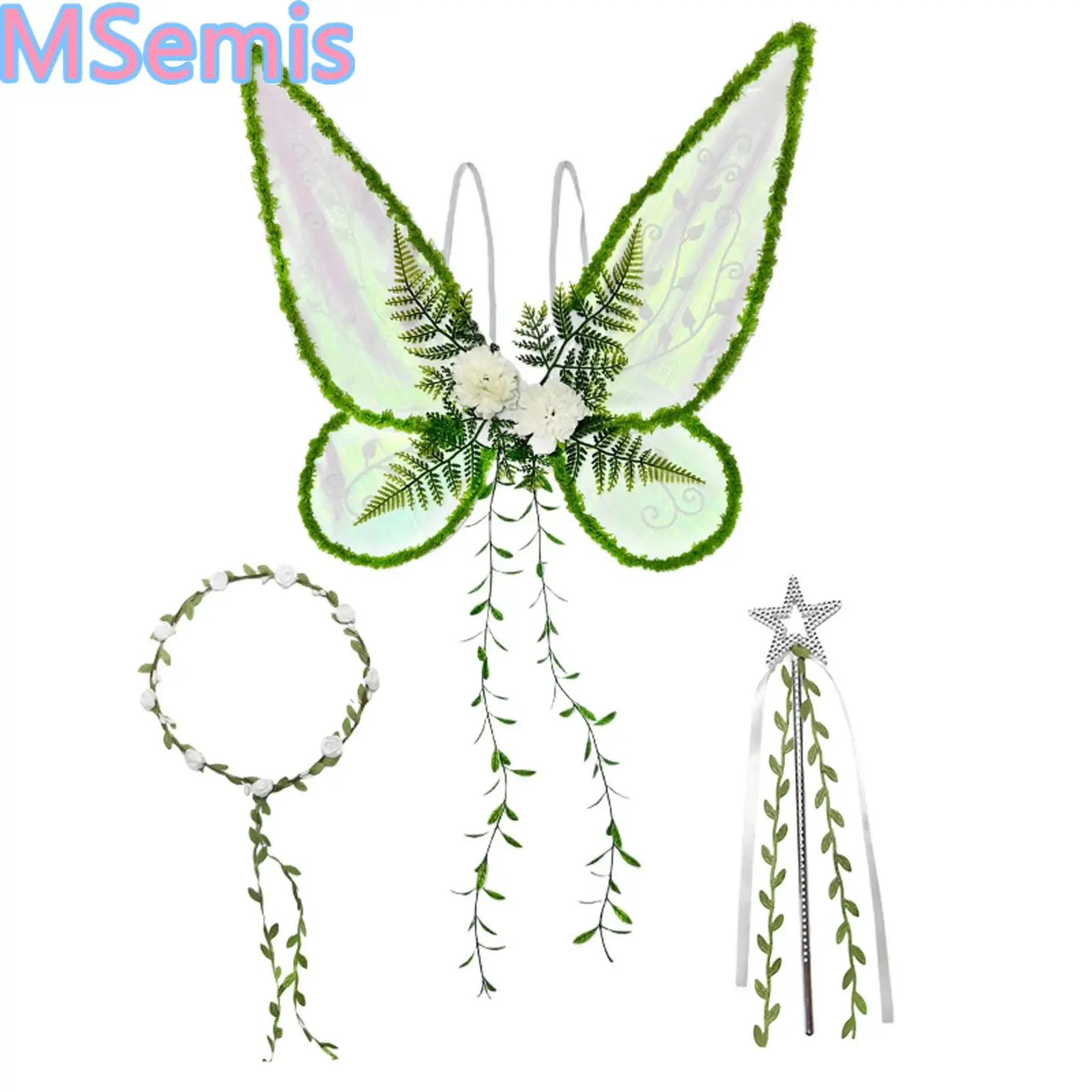 Alas de mariposa con purpurina para niñas, alas de hadas con forma de guirnalda y varita de hadas, accesorios para Cosplay de Halloween