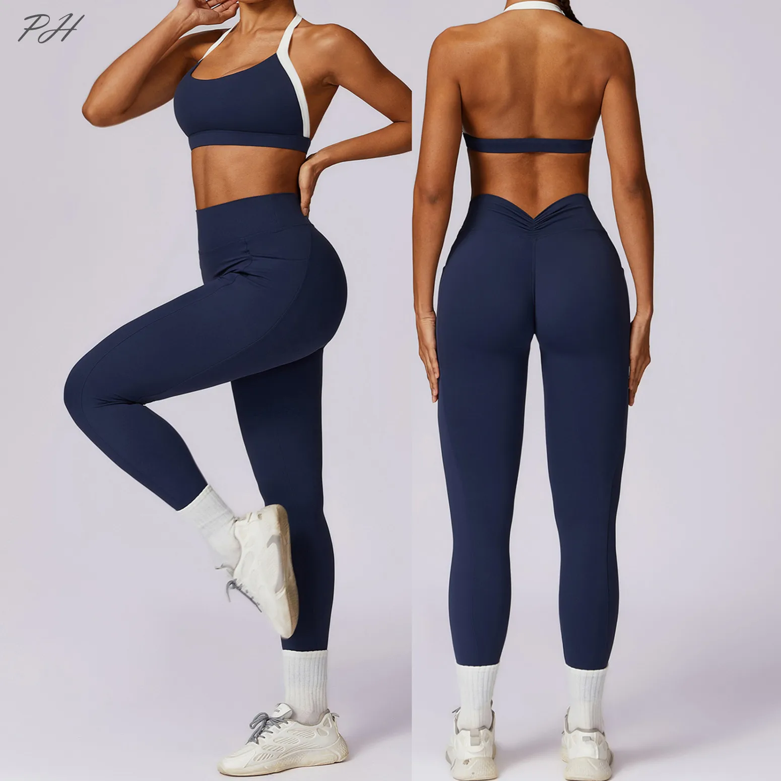 Yoga Fitness Tracksuit Women's Contrast Color Beauty Back Sport Set Leisure Tight Sports Gym Fitness Dance Performance Yoga Sets