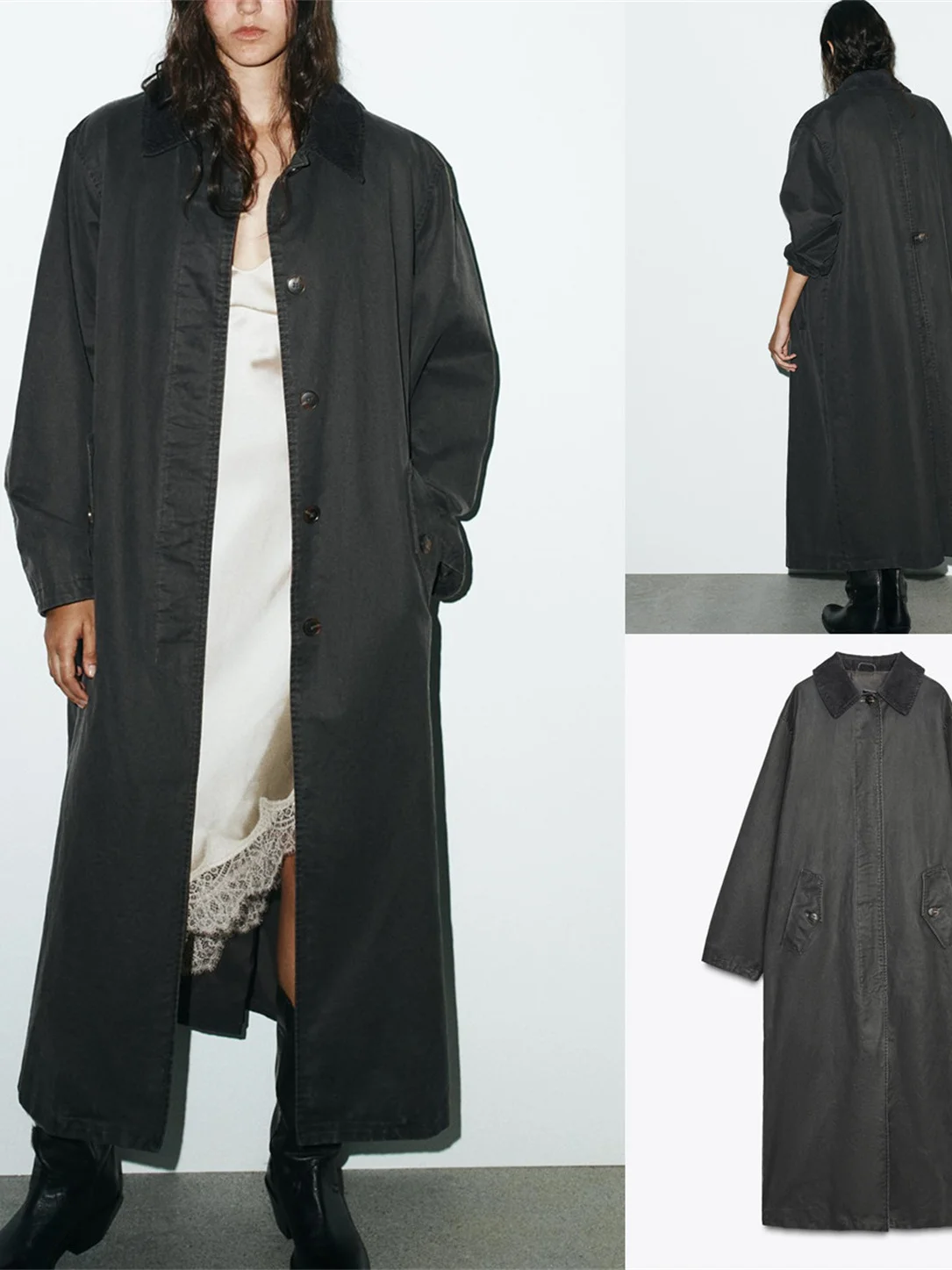 

Новое осеннее длинное восковое кожаное пальто с вельветовым воротником, женская модная верхняя одежда, простой свободный крой, обычный све