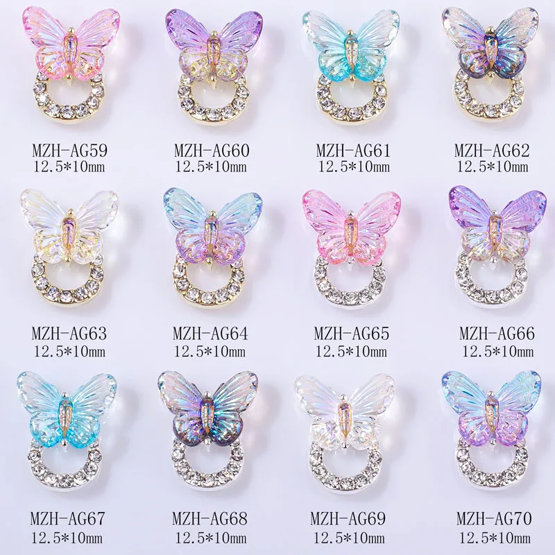 

10PCS Luxury Charms Butterfly Rhinestone For Nails Crystal Decor Alloy Ring Jewelry Parts For Manicure Nail Art Accessories#10MM
