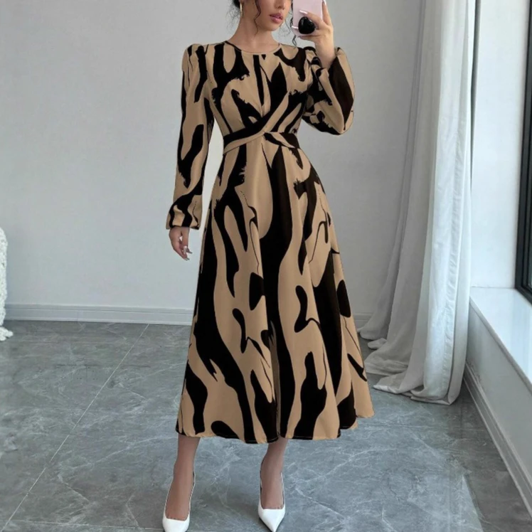 spring autumn women's Party Evening Dress Fashion A-Line Casual loose leopard print elegant Dresses belt Maxi bodycon dress lady