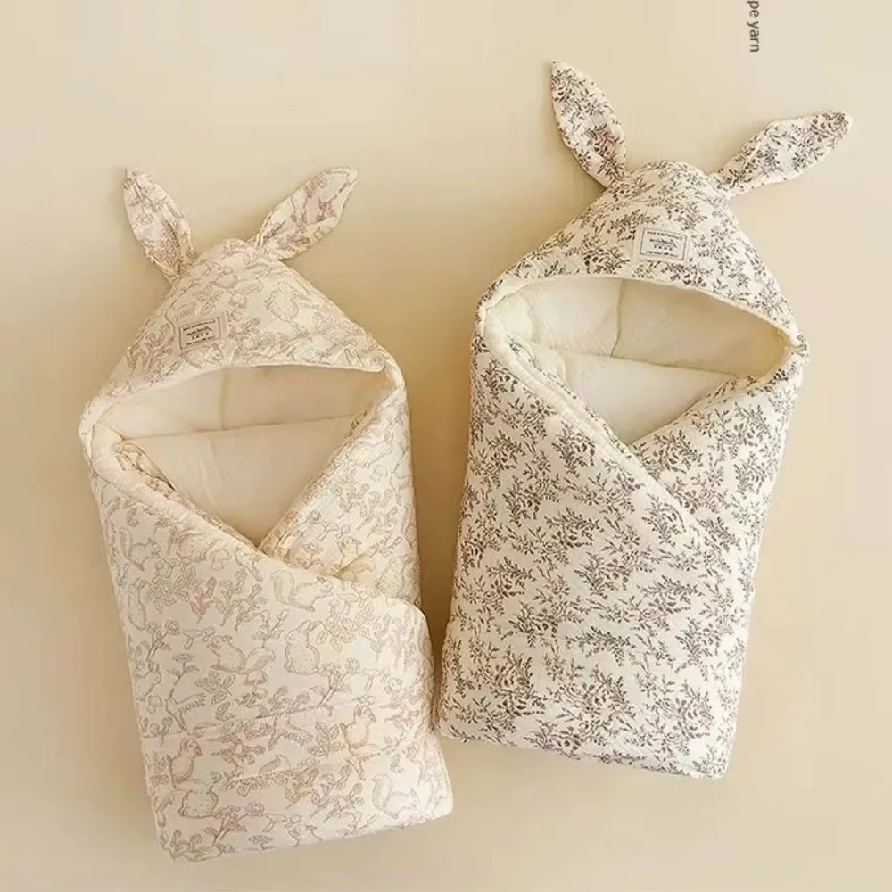 Crinkle Cotton Swaddle Blanket Extra Soft Quilted Design Thermal Swaddle Bunny Ears Design Newborn Swaddle Blanket Newborn Care