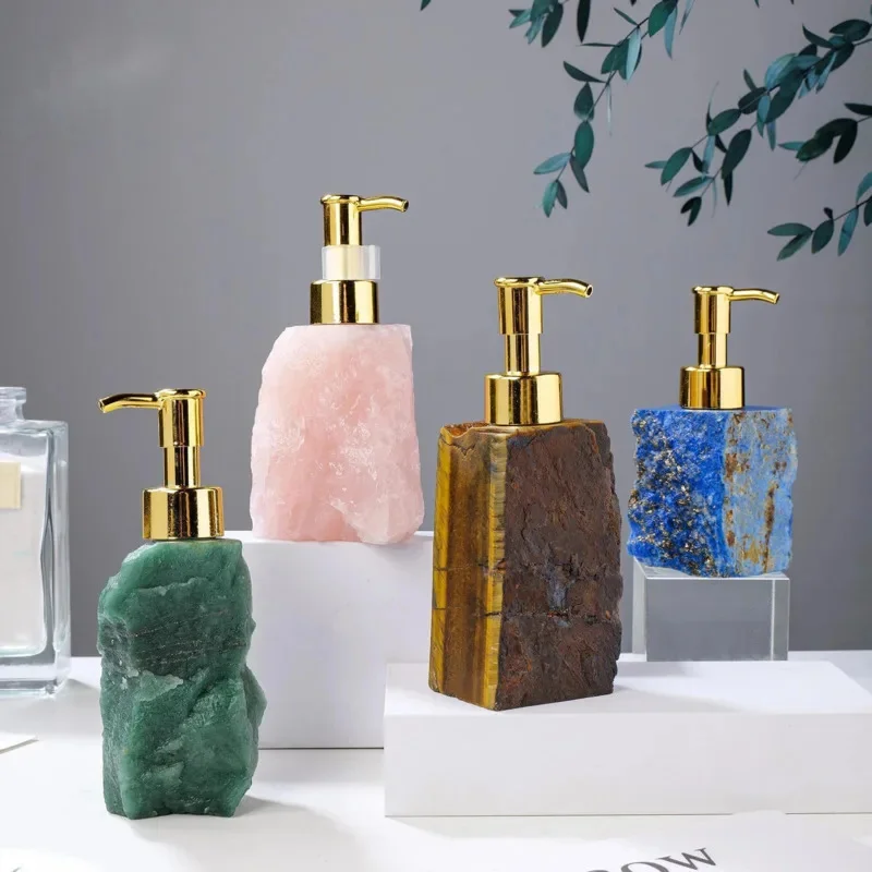 1pc Natural Crystal Stone Luxury Soap Press Bottle 2025 New Agate Art Home Bath Supplies Perfume Container Precious Gift