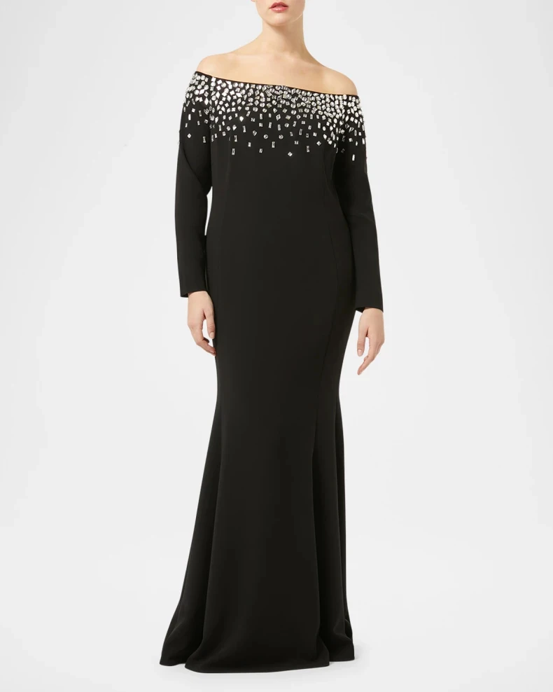 Customized Simple Jersey Draped Rhinestone A-line Boat Neck Long Dresses Bespoke Occasion Dresses Retro Casual Sizes Available