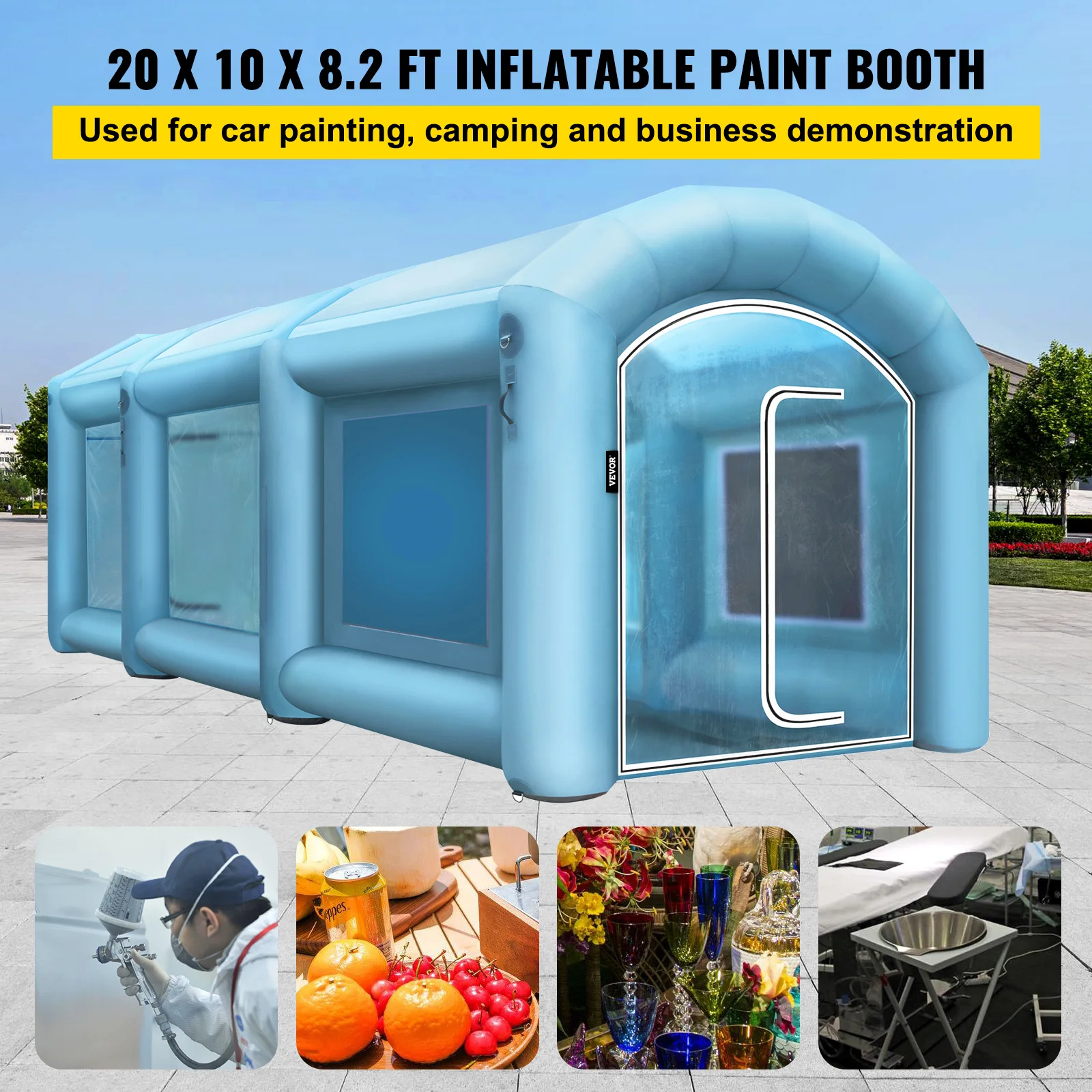 VEVOR 20x10x8ft Inflatable Paint Booth with Air Filter System 750W+350W Blowers Spray Booth for Car Parking Tent Workstation