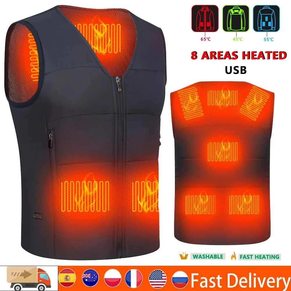 

Unisex 8 Areas Mens Vest Electric Heated Jackets Sportswear Hiking Heated Waistcoat Outdoor USB Heating Vest Jacket Men Clothing