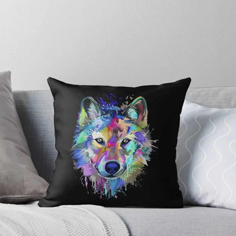 

Wolf Splash Art Animal Face , Wolf Lover Throw Pillow home decor items Luxury Sofa Cushions pillow