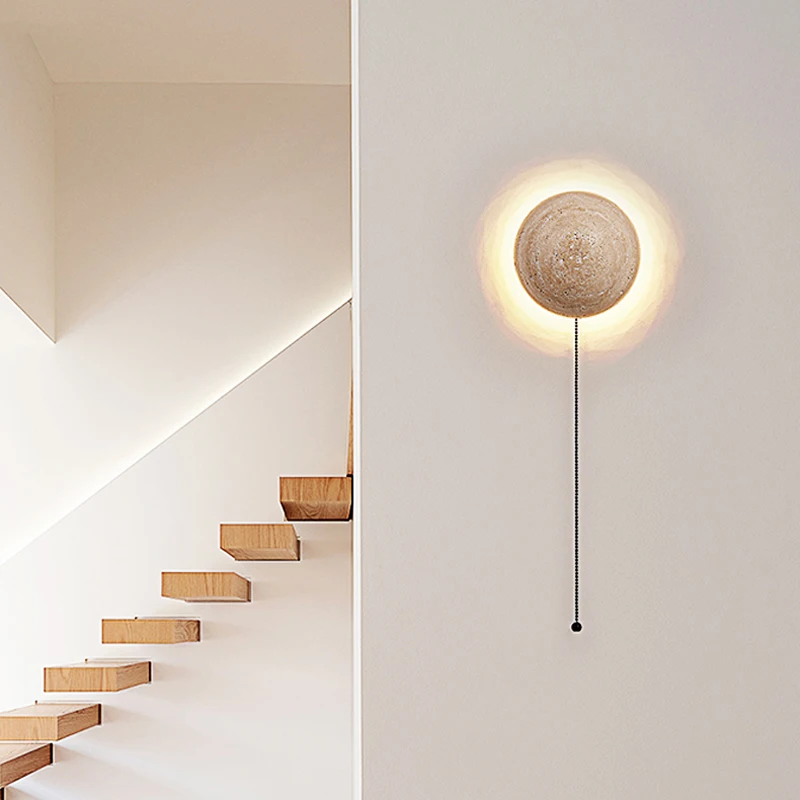 Nordic creme estilo cabeceira lâmpada de parede, LED semi-circular, amarelo natural, pedra da caverna, escada atmosfera luz, decoração do quarto, 10W