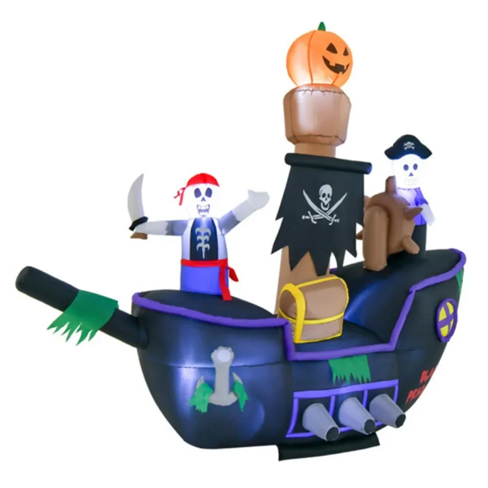 

Inflatable Halloween pirate boat with LED light blower, 7 foot