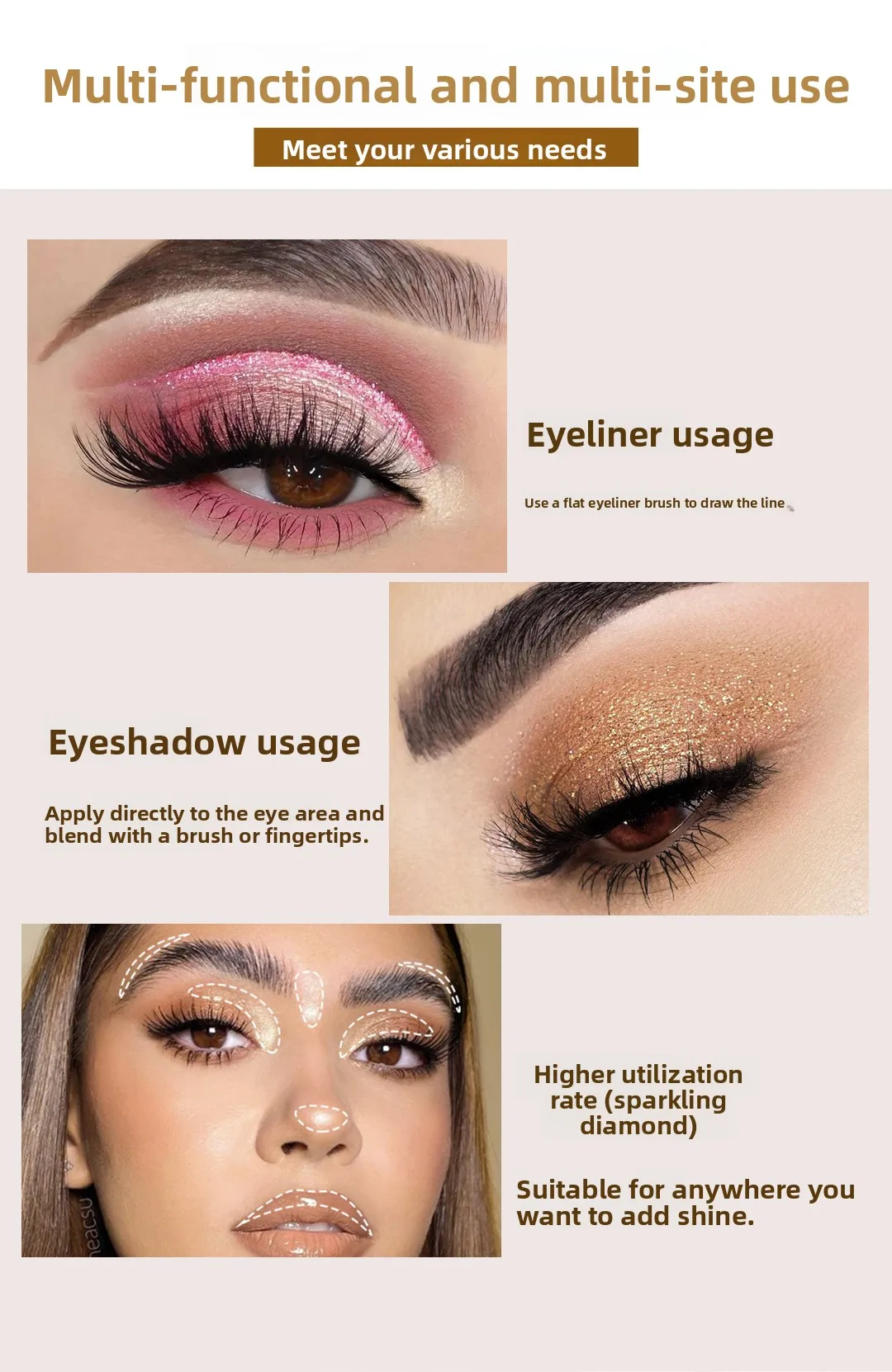 Błyszczący płynny cień do powiek, efekt chip drill, drobne iskry, rozświetlacz, narzędzia do makijażu, wielokolorowa, łatwa do rozmarszczania formuła.