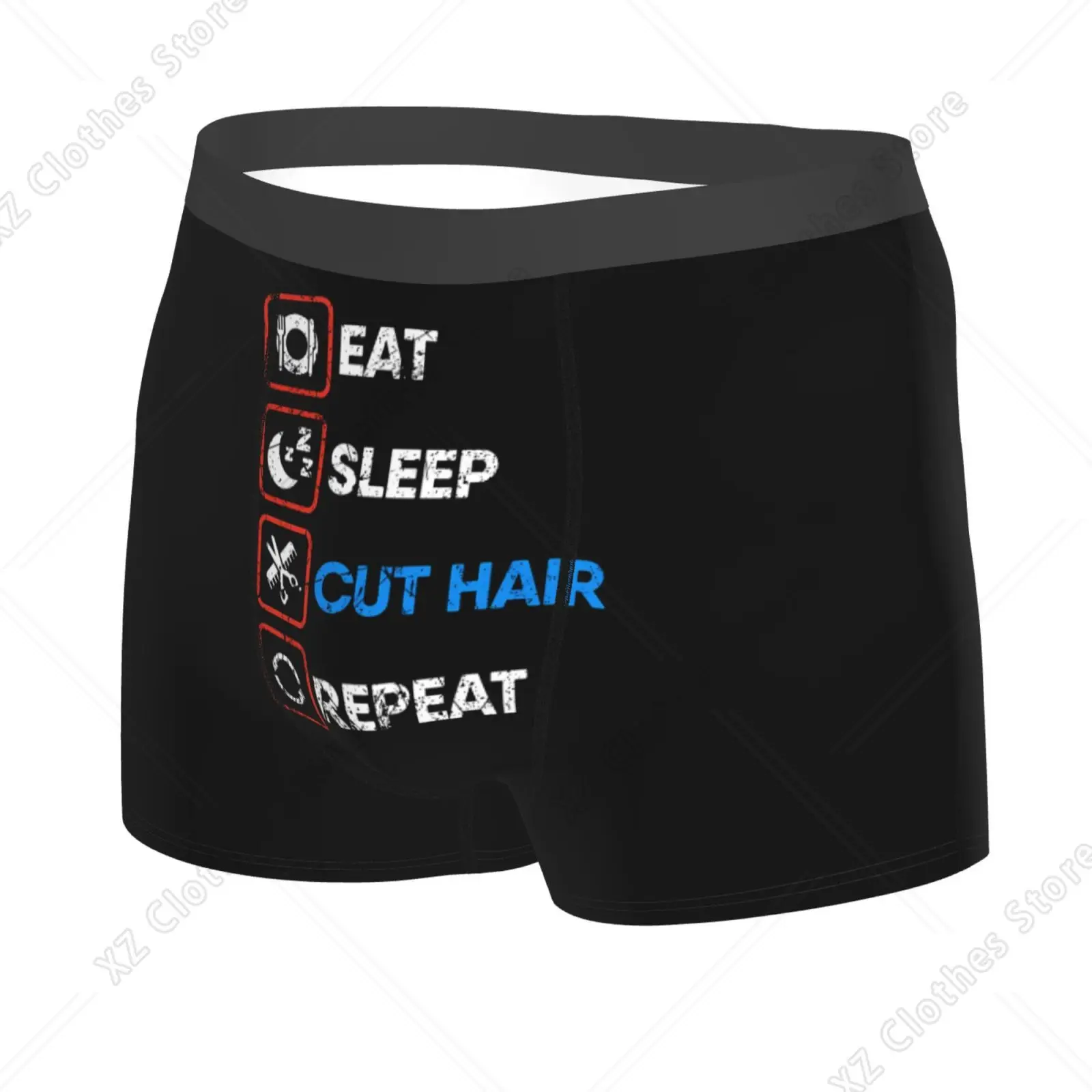 Eat Sleep Cut Hair Repeat Pattern Man's Boxer Briefs Breathable Funny Underwear High Quality Print Shorts Gift Idea