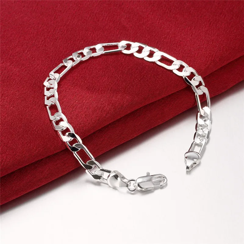 

925 Sterling Silver 4/6/8/10/12MM Side Cuba Chain For Women Bracelets Bangles Lucky Wedding Luxury Jewelry Jewellery Argent 925