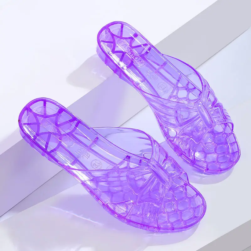 New Women\'s Bathroom PVC Slippers Children\'s Outer Slippers Summer Crystal Jelly Sandals Girl Anti-slip Transparent Beach Shoes