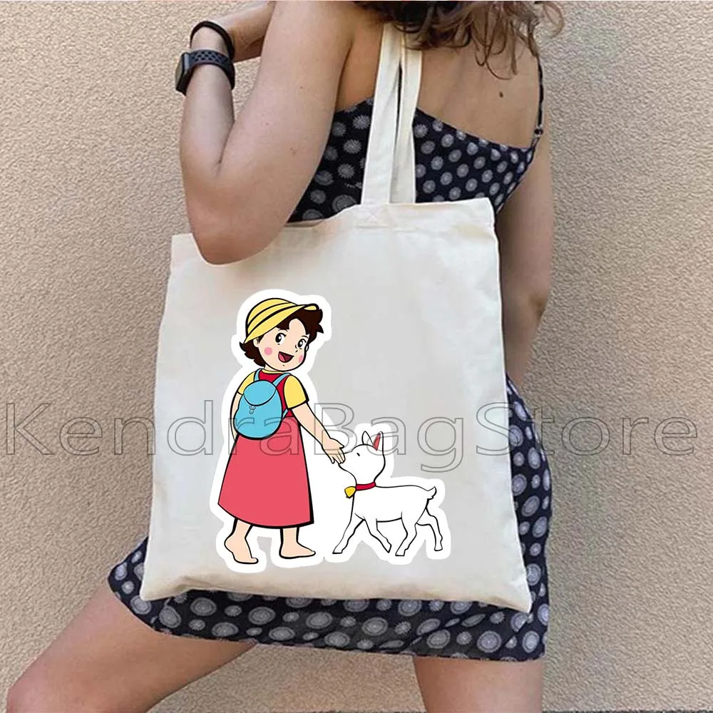لطيف هايدي مروحة الهدايا أنيمي الكرتون فتاة الرجعية فيلم فيلم دعونا العودة إلى الطبيعة قماش حقيبة كتف للمتسوقين حقيبة يد قطنية