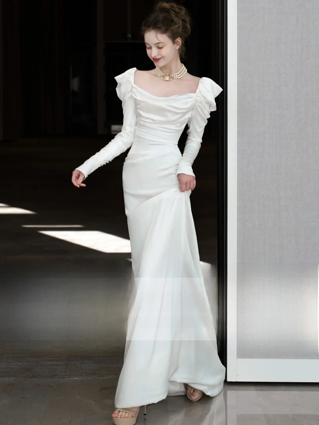 

Ele White Satin Light Wedding Dr 2025 New Outdoors Simple Sle Premium Sensation Luxury Veil for Women