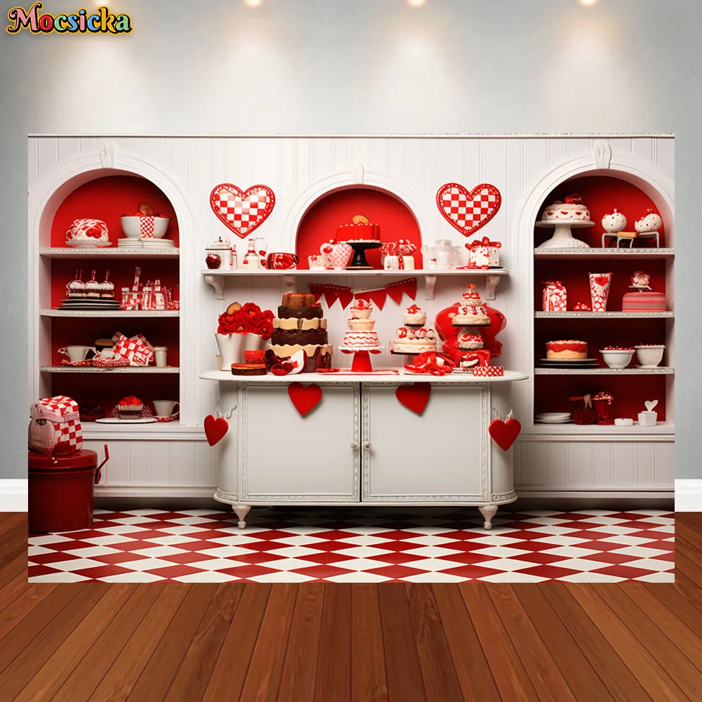 Valentine\'s Day Sweet Shop Photography Backdrop Retro Wood Wall Cook Decor Background Studio Newborn Baby Portrait Props