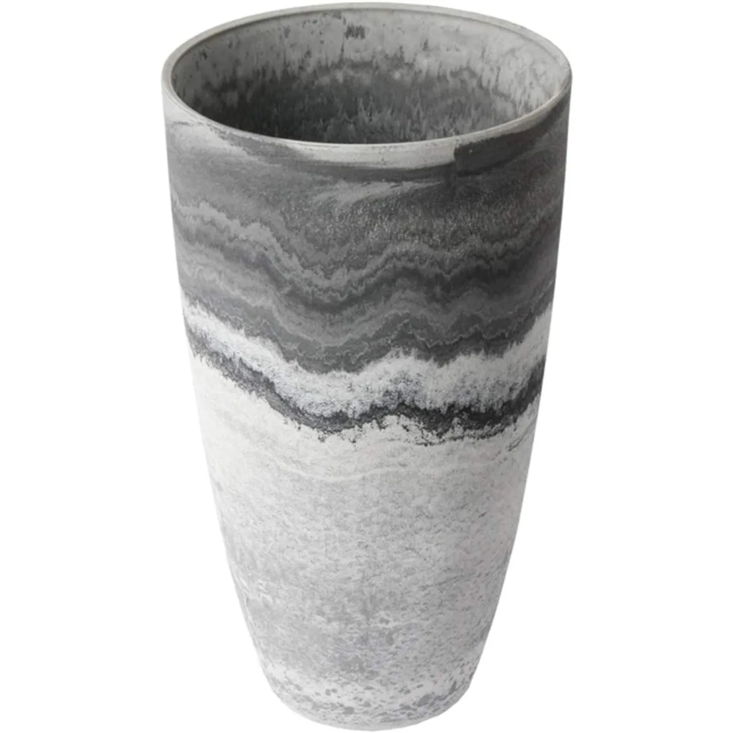 Acerra Curved Patio Vase Planter, Tall Round Planter Pot, Marble Pattern, 20 inches x 12 inches