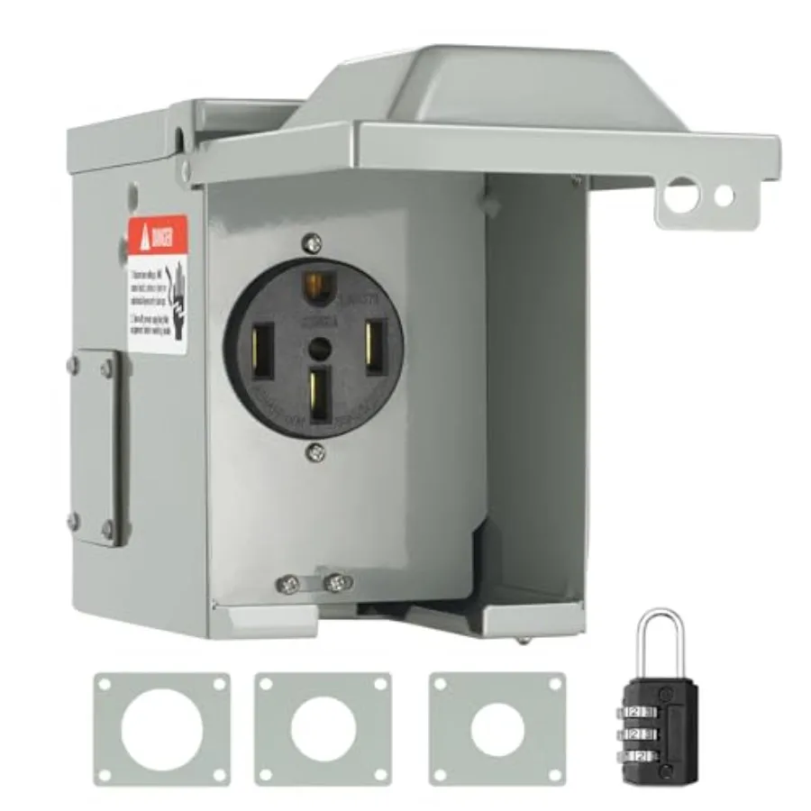 

50 Amp RV Power Outlet Box 125 250 Volt Enclosed Lockable Outdoor RV Receptacle Box NEMA 1450R Weatherproof Electrical Panel fo