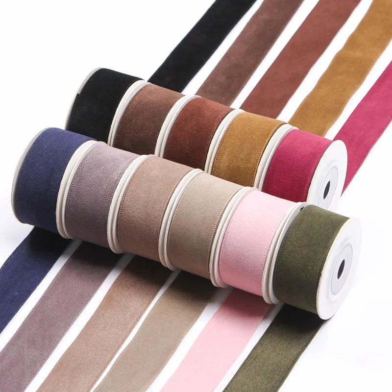 10 Yards/Roll Solid Color Double Face Suede Blank Pressing Velvet Ribbon for DIY Bows Cap Crafts Clothing Accessories