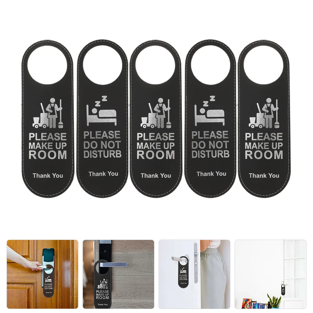 

5 Pcs Hang House Number Door Listing Lovers Black Handle Hooks Hotel Not Disturb Hangers Sign