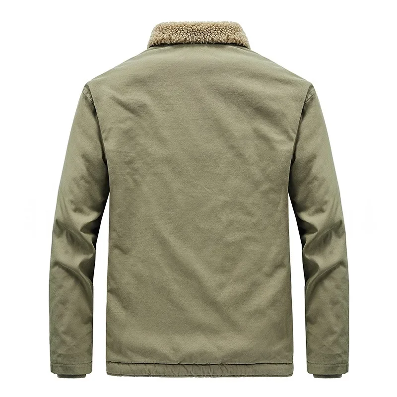 Chaqueta corta de lana de cordero para hombre, cuello de piel gruesa, ropa de trabajo de felpa, chaquetas de piloto, abrigo de algodón, Invierno