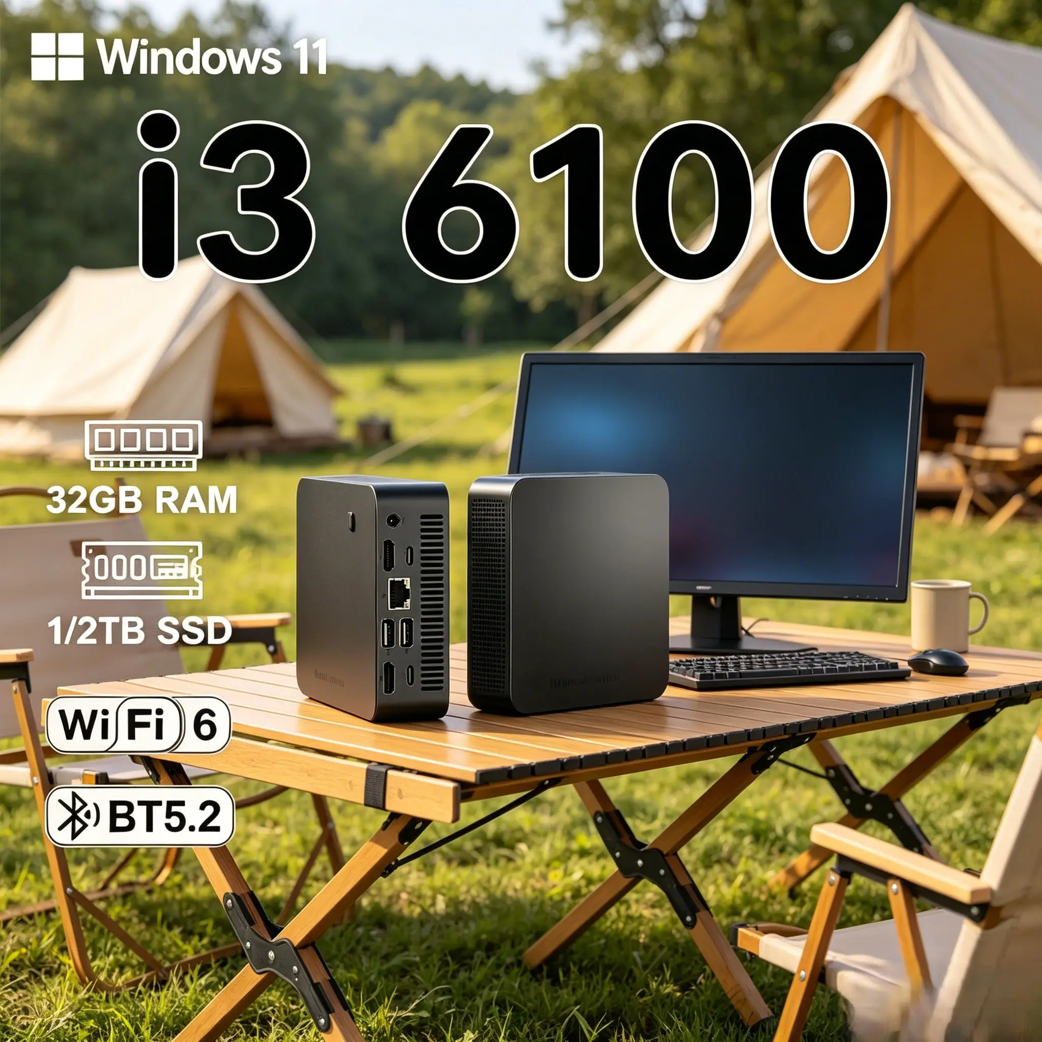 Mini PC de Alta Gama 2026, Core I3 6100 Preinstalado con Win11, 32GB, 1TB, 2TB Opcional, Computadora de Escritorio Portátil 4K, 60Hz