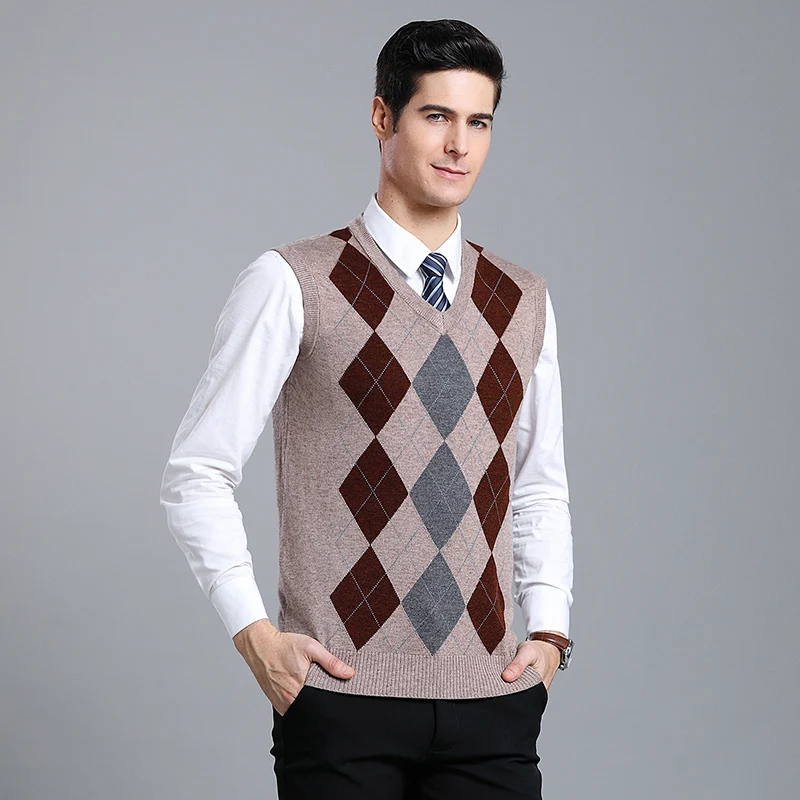 New Fashion Brand Sweater Mens Pullover V Neck Slim Fit Jumpers Knitting Patterns Autumn Vest Sleeveless Casual Clothing Men