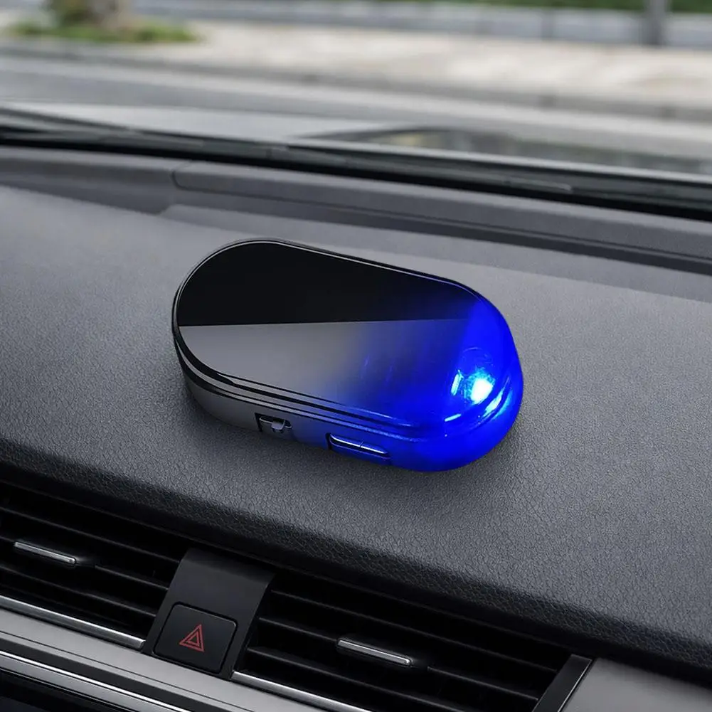 Car Fake Security Light Solar-Powered Car Anti-Theft Warning Light Wireless Universal Alarm Lamp Blue/Red Flashing LED Light