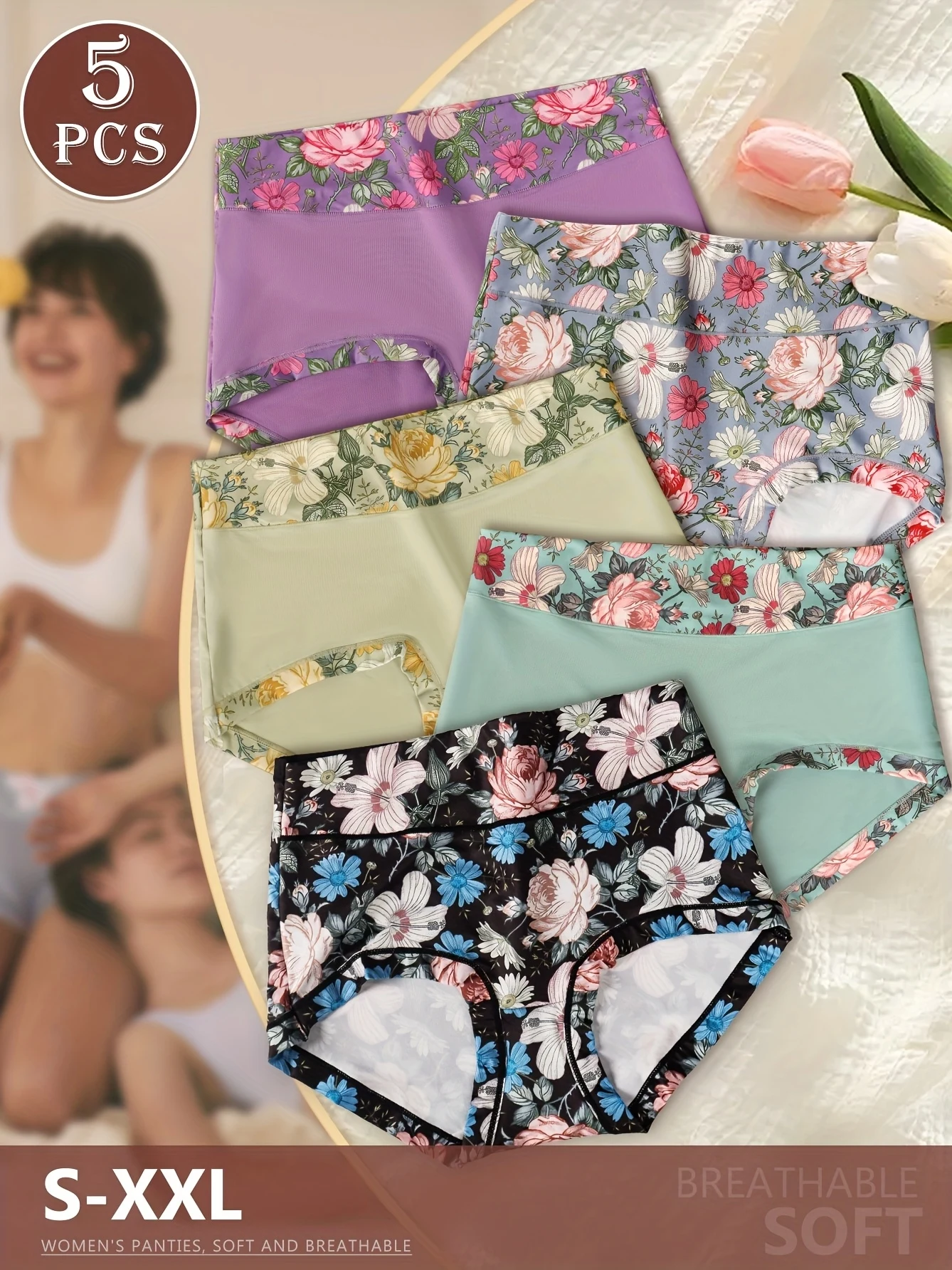 5 Stück Slips mit hoher Taille für Damen, Höschen, Bauchkontrolle, Po-Lifting, bedruckte Muster