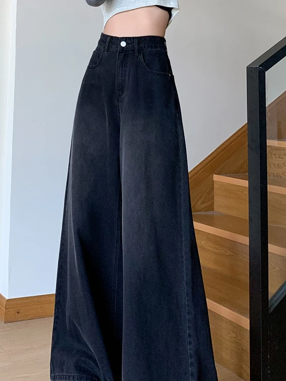 

Широкие джинсы с высокой талией, женские брюки больших размеров, свободный крой, утягивающие драпированные брюки длиной до пола, повседневная одежда