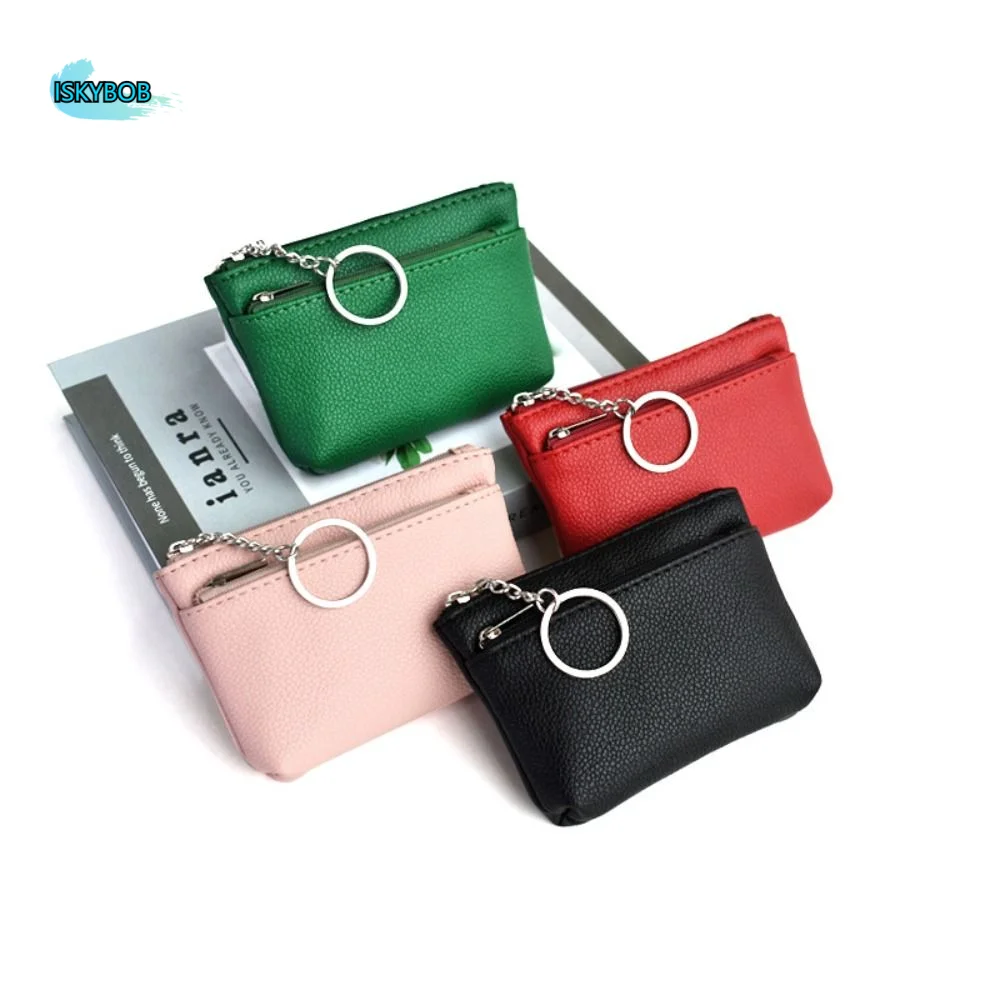 

Zipper PU Leather Coin Purse Credit Card Holder with Key Ring Mini Change Purse Change Bag Pure Color Short Wallet Student