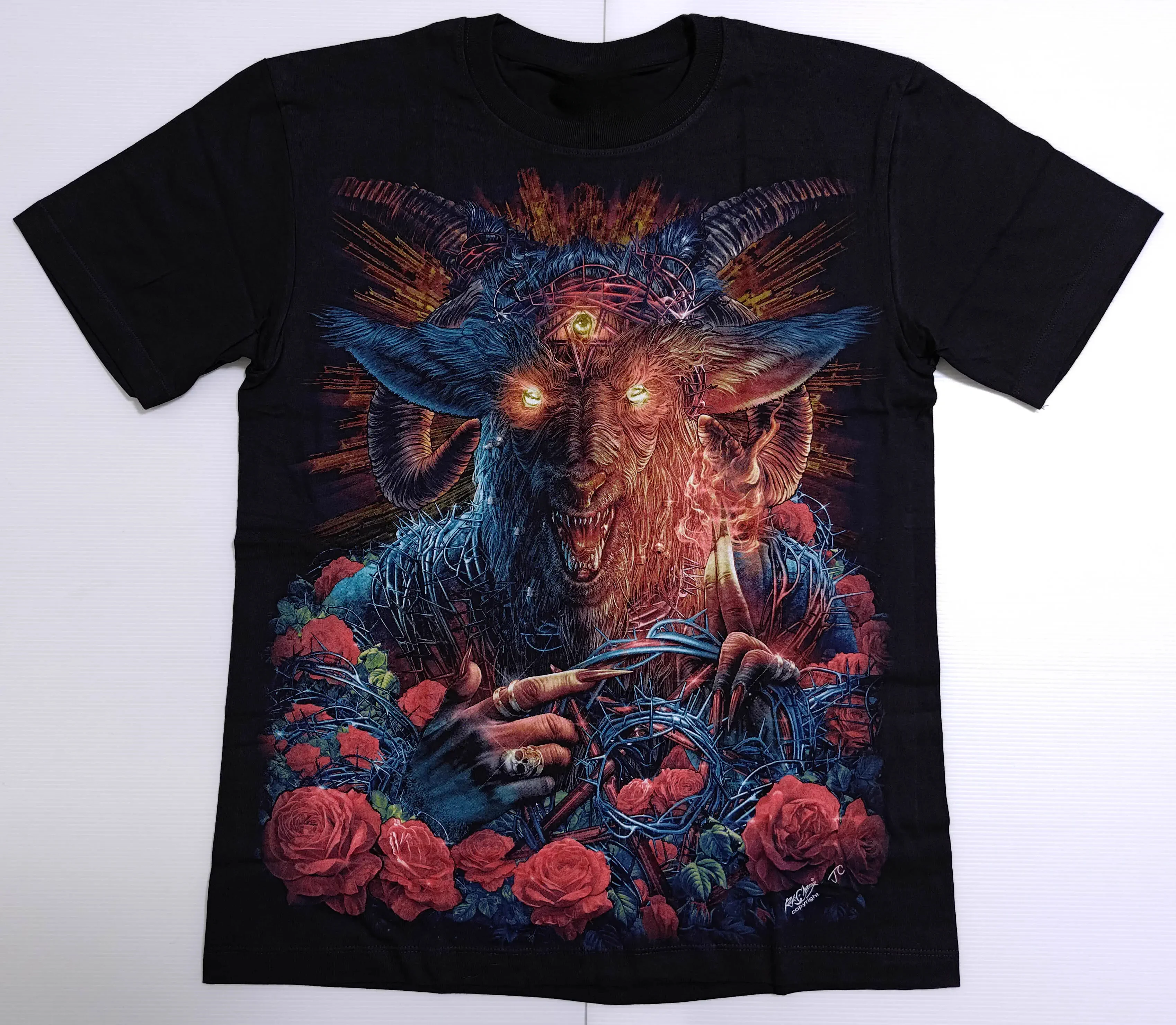 2024 New Bafengte Devil 666 Sheep Head Rose Night Light Thai ROCKHANG Imported Short Sleeve Round Neck T-shirt