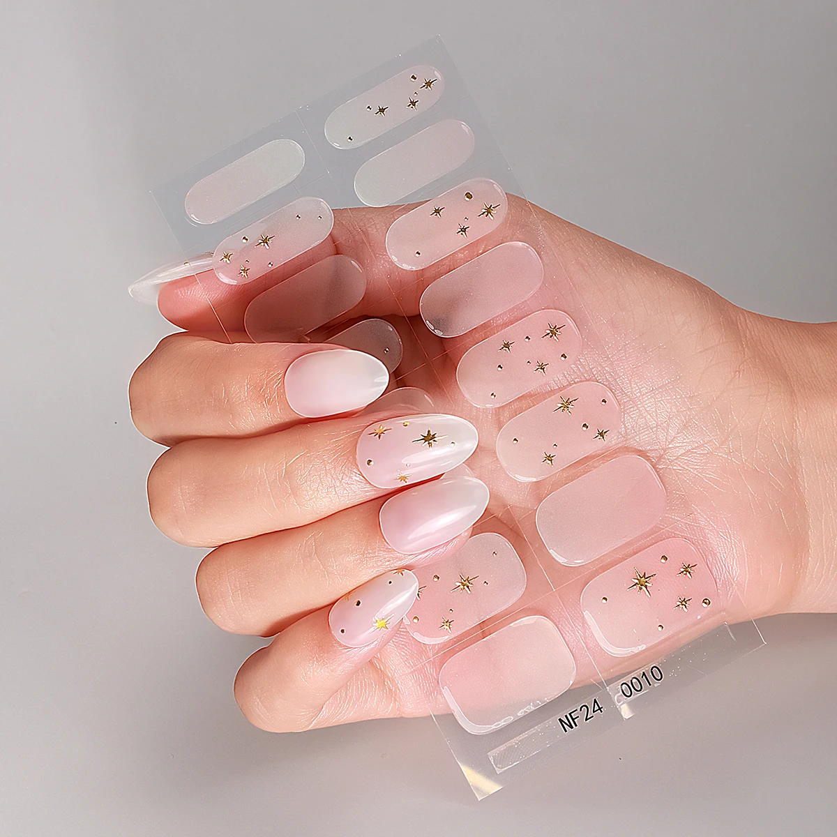 16Tips Semi Cured Gel Nail Strips Glitter Star Gel UV Nail Stickers Long-Lasting Full Cover Nail Wraps DIY Manicure Decoration