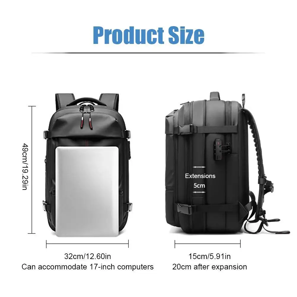 Mochila de viagem expansível resistente à água para homens, bolsa multifuncional para computador, compressão a vácuo, alta capacidade, comercial