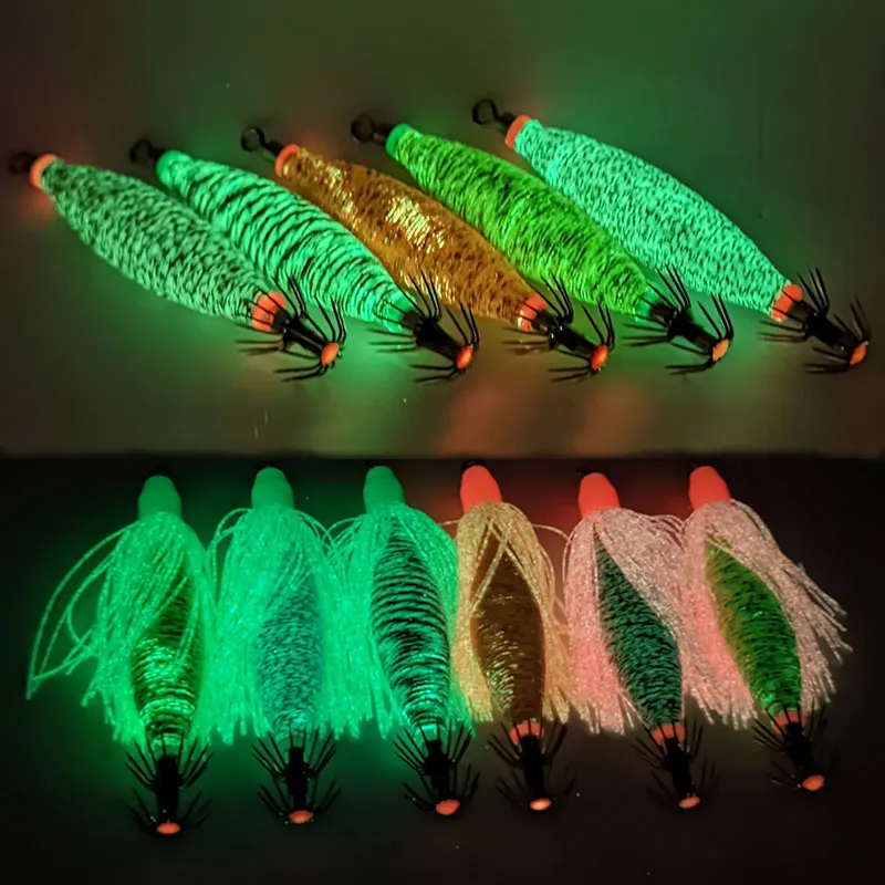 

AS Hard Bait Glow Soft Shrimp Anglers Hook Crowns 10g12g Squid Jigs Sea Fishing Lure Set Artificial Cuttlefish Octopus Baits