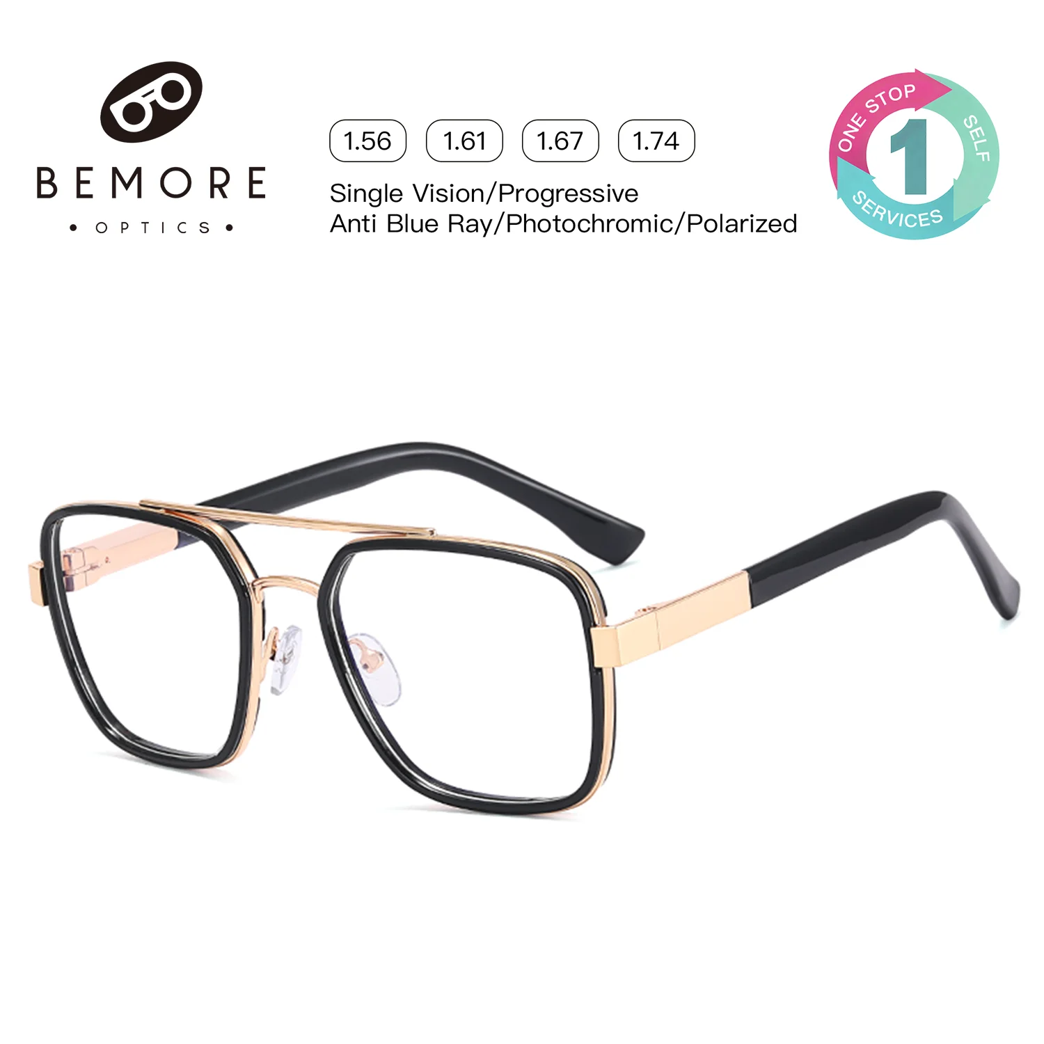 BEMORE Mature Man's Double-barreled High-end TR Eyeglasses- Customizable Prescription - Anti-blue Light Reading Glasses 0~400