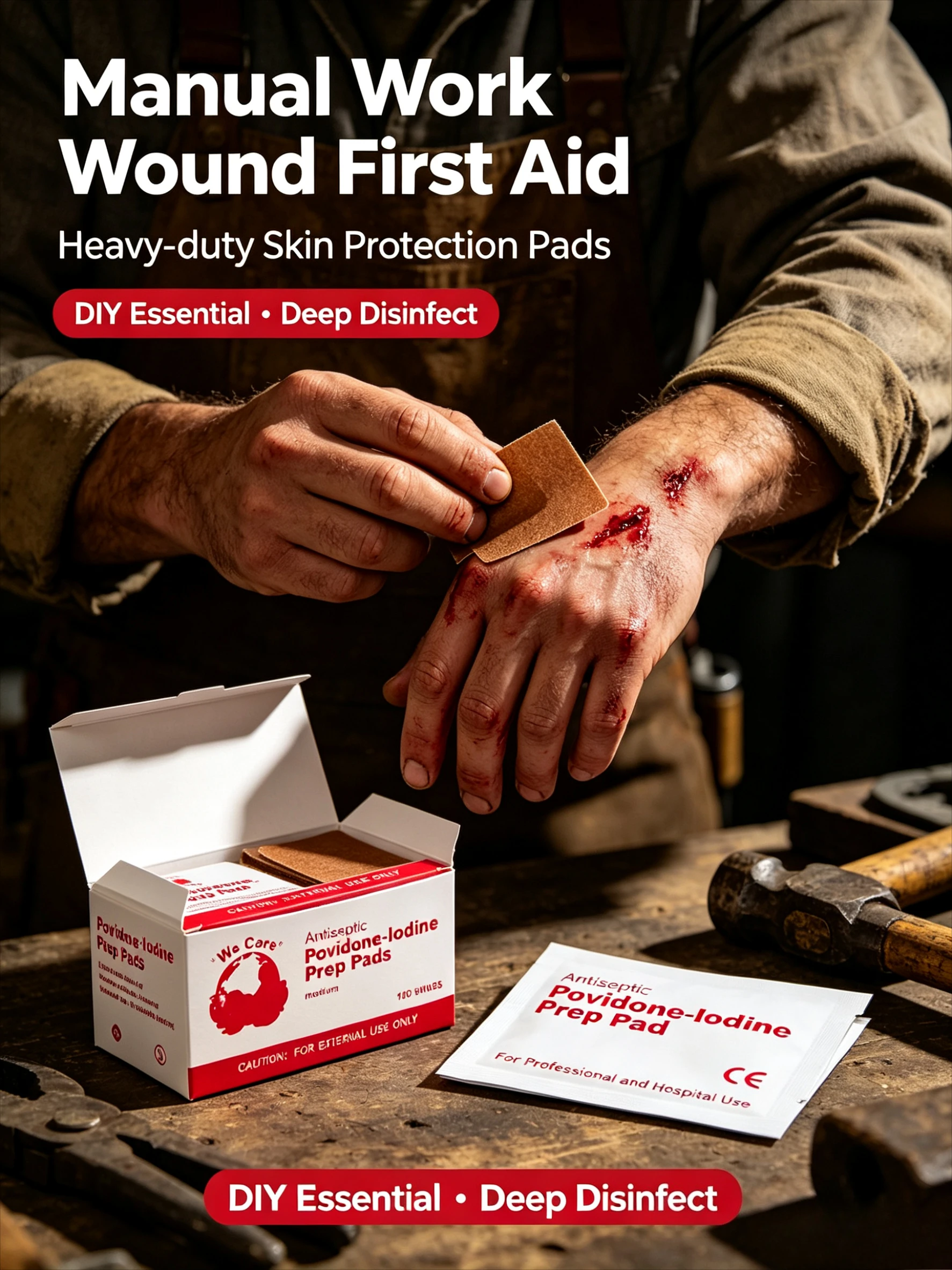 Portable Povidone-Iodine Disinfectant Wipes; Gentle and Non-Irritating; Suitable for Daily Object Disinfection and Wound Care