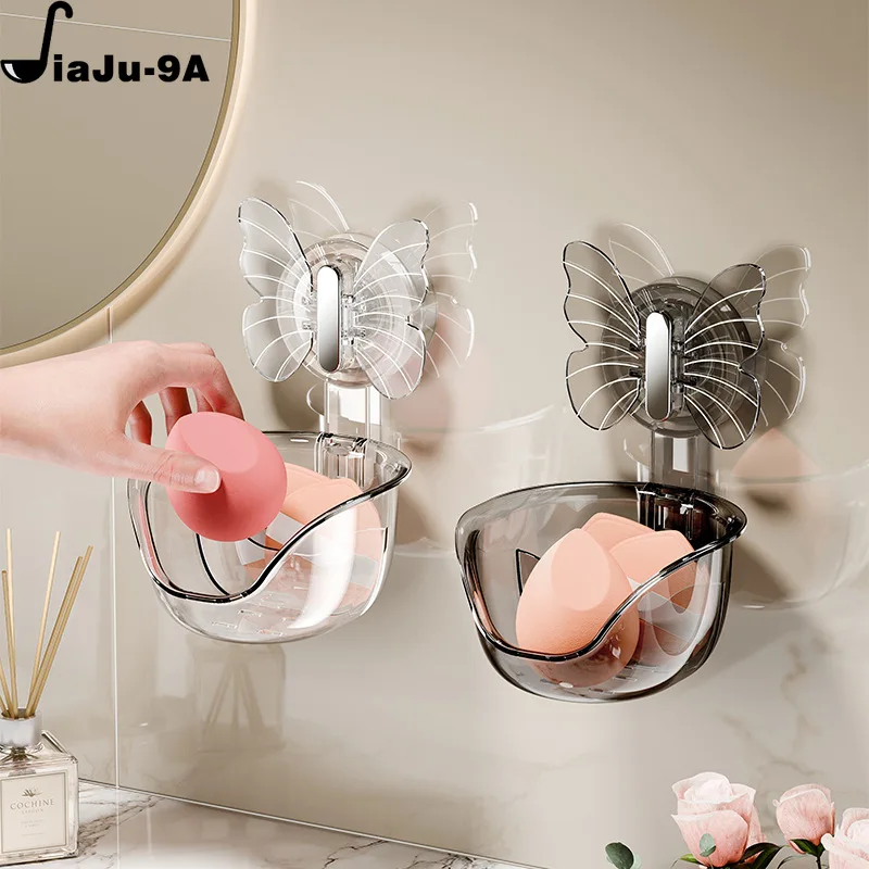 Butterfly Suction Cup Storage Rack Home No Drilling Wall Mounted Soap Holder Drain Rack Kitchen Bathroom Sponge Storage Box