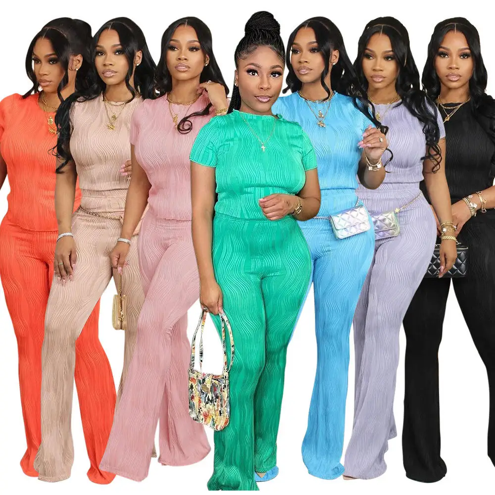 

Faionable Round Ne ort Sve Топ и длинные брюки Комплект из двух предметов для женщин Sli Летний наряд Long Sve Option Avail...