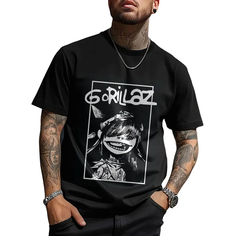 Gorillaz Virtual Rock Band Graphic T‑shirt Unisex Vintage Y2K Tee Hip Hop Streetwear 0824 Casual Cotton Tops S-6XL Fan Gift